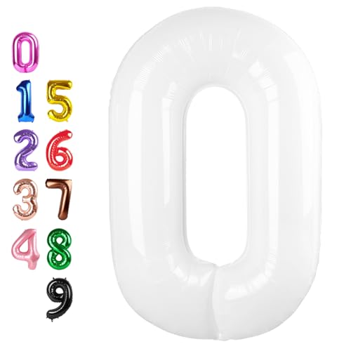 Image of 0 Balloon 40 inch White Number Balloons for 10th Birthday Party Decorations | Saturated Color, Large 40 inch, With Inflation Straw & Hanging Hole, Great for Bridal Party, Wedding, Thanksgiving, Christmas