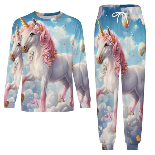 Cute Un-icorn Balloon Flower Pajama Set Long Sleeve Lounge Sets Sleepwear 2 Pjs Nightwear for Men Women3