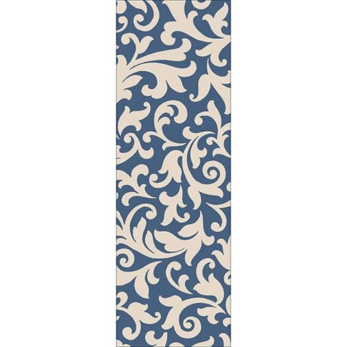 Sticker réfrigérateur et lave vaisselle, Design baroque motif blanc sur fond bleu, 180 cm X 59,5 cm