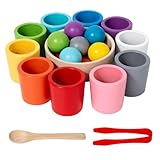 Riazdiw 木製、モンテッソーリ早期教育、早期学習、カラフル、集中力トレーニング、知育玩具、10色ソーティングカップ、色認識とマッチング、集中力トレーニング