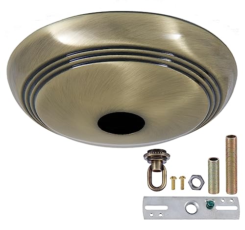 Image of B&P Lamp Antique Brass Screw Collar Ribbed Ceiling Light Canopy Plate Kit