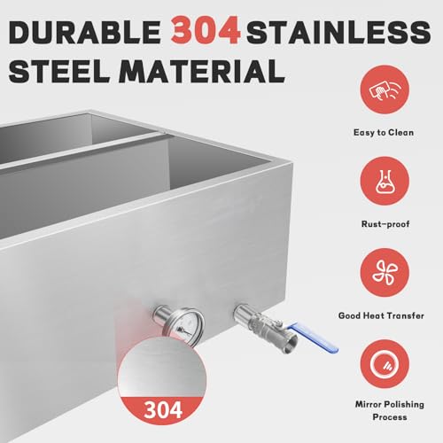Image of Maple Syrup Evaporator Pan 47Gal 304 Stainless Steel Maple Syrup Evaporator with Valve Thermometer and Divided Design 48 x 24 x 9.4 Inch Feed Pan for Boiling Maple Syrup for Home and Outdoor Use
