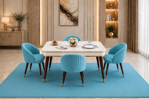Image of WOODEN SPACE 4 Seater Wooden Dining Table Set | Urban Marble Top Dining Table with Chairs for Dining Room & Kitchen (Majestic Classic Backline Sky Blue) (42 x 42 x 30 inch)
