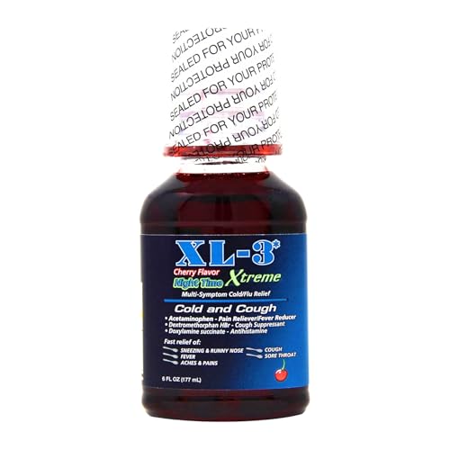 XL-3 Night Time Non-Drowsy for Cold and Flu Symptoms Helps Relieve Nasal Congestion and Fever 6 FL Oz Bottle.