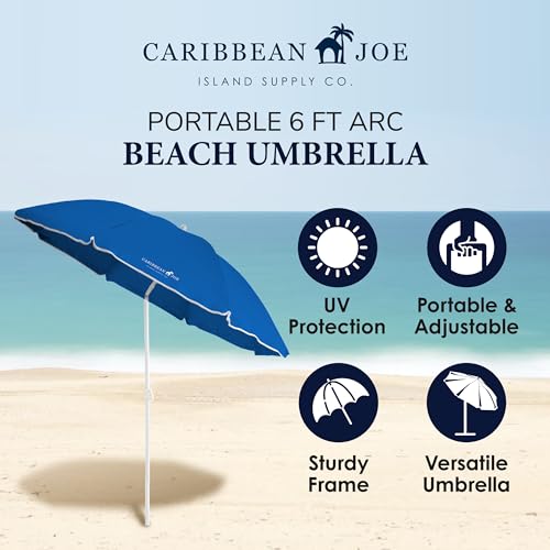 Chaby International | Caribbean Joe | Portable, Adjustable Tilt Beach Umbrella With UV Protection | Vented Canopy, Built-in Sand Screw Anchor, Carry Bag | 6 FT (Blue) - Image 2