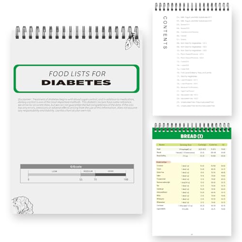Elenco degli alimenti per diabetici, tabella guida per l'indice glicemico con 345 elenchi di alimenti, guida dietetica per diabete con dimensioni della porzione, carboidrati, calorie (14 x 20 cm