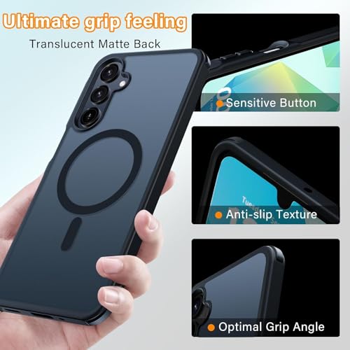 Image of Elzzi Magnetic Guard Designed for Samsung A16 5G Case Translucent Matte Hard PC + TPU Back Cover [Compatible with MagSafe] Anti-Scratch Phone Case (Black)