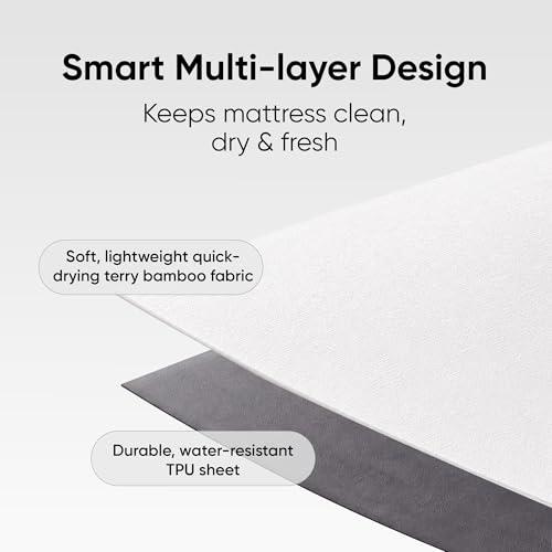 Image of Frido Bamboo Waterproof Mattress Protector for Single Beds(78 x 36 Inch), Soft Bamboo Terry Comfort, Cooling Breathable & Noiseless Mattress Cover, Fit for Mattresses Up to 10 Inches (White)