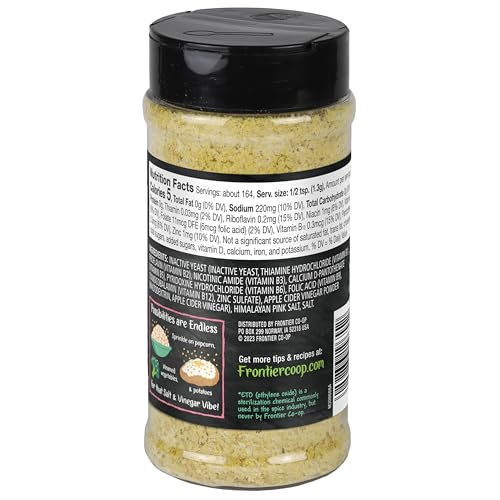 Image of Frontier Co-op Himalayan Salt & Vinegar Nutritional Yeast Blend with Vitamin B12 7.51 oz - For Popcorn, Snacks, Pasta, and Soup (Pack of 2)