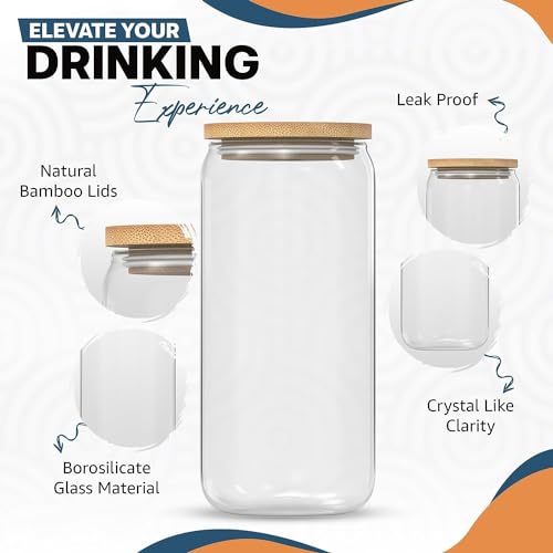 Image of Kamvy Ice Juice Drinks Glass Mug with Straw for Milk, Coffee, Green Tea Cup Set of 1 | 500ml Transparent Can Shape Drinking Cup (CAN with Wooden LID)