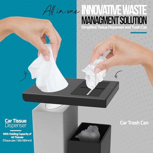 Image of Superior Essentials Car Tissue Holder with Car Garbage Can - Elegant 2 in 1 Car Tissue Box Holder and Mini Trash Can for Car Cup Holder (Black)