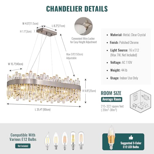 Siljoy Modern Crystal Chandelier, Luxury Rectangular 2-Tiers K9 Crystal Raindrop Chandelier, 16-Light Adjustable Hanging Crystal Ceiling Light for Dining Room Living Room Kitchen L35.4'' by Siljoy - Image 9