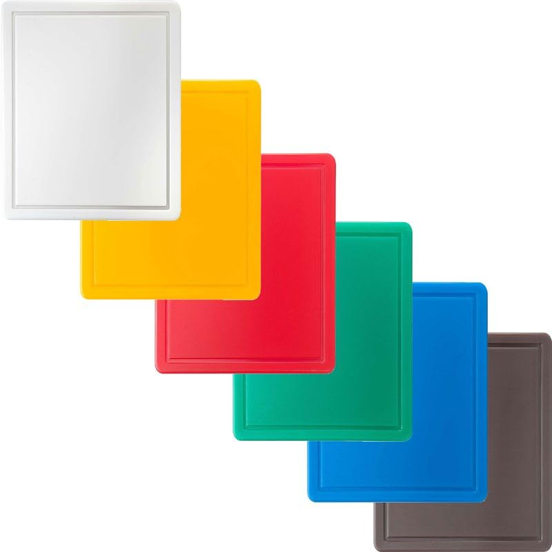 6x Schneidebrett Set HACCP, GN 1/2, doppelseitig verwendbar, glatt/Saftrille rot blau gelb grün braun weiß