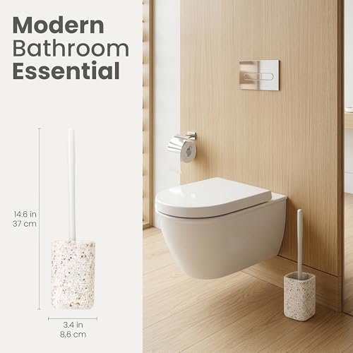 Image of Vigar Zense Toilet Brush and Holder Set, Polyresin Stone, Terrazzo