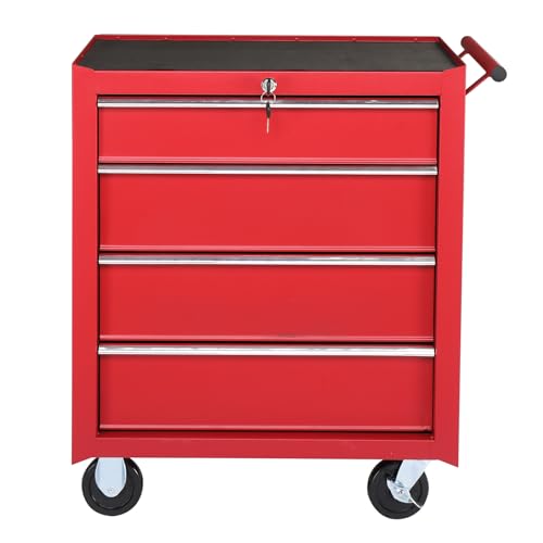 XMLYEC Steel Maintenance Tool cart Single Base Cabinet 4 Drawers 330lb red