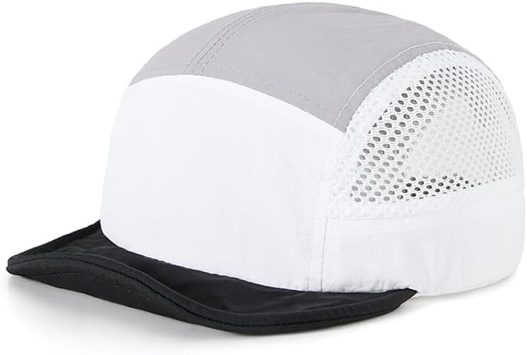 FASHIXD Mens 5 Panel Hat,Uncrushable Foldable Baseball Cap with Short Brim, Women Quick Dry Color Block Mesh Running Hat