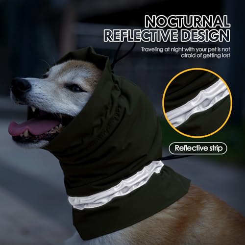 Image of Dog Ear Cover Adjustable Ear Protection Winter Warm Outdoor Rainproof Travel Coldproof Dog Neck Wrap Green S