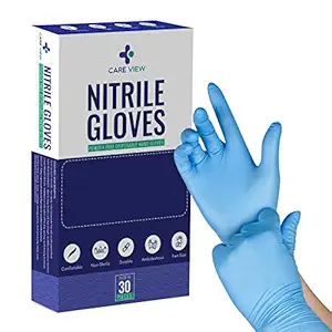 Careview Powder Free Nitrile Gloves (Pack Of 30, Medium), 100% Latex free, Food Grade and Used for All Purpose, Medical Examination, Surgical & Disposable (Blue)