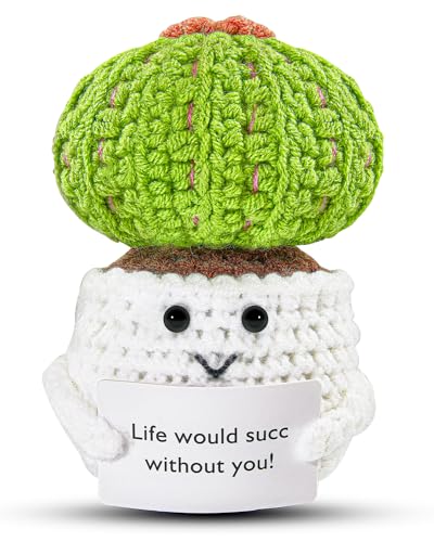 Image of Hoedia Handmade Emotional Pickle Gift, Emotional Cucumber Crochet Doll Inspirational Gifts with Cards, Cute Knitted Funny Support Pickle Potato Friend Birthday (Positive Cactus)