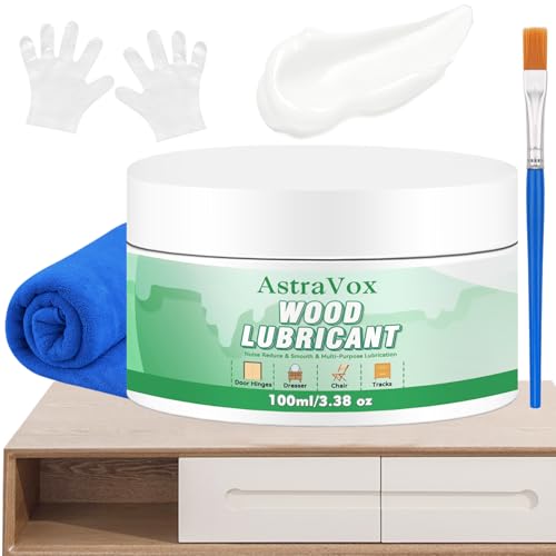 AstraVox Wood Lubricant Wax for Furniture, Multi-Purpose Sliding Door Hinge Lubricant Grease to Lubricate and Reduce Noise, Paste Wax for Wood Drawer, Floor, Dresser, Cabinet, Guitar(3.38 Oz)