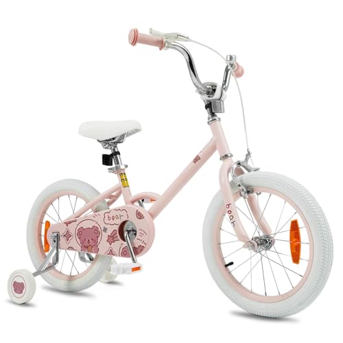 HONEY JOY 16 Inch Kids Bicycle for 4-7 Years Old, Children Training Bike w/Adjustable Handlebar & Seat, Front Handbrake & Coaster Brake, Detachable Training Wheels, Reflectors (Pink)