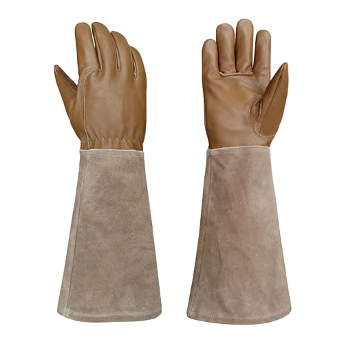 Intra-FIT Leather Gardening Gloves – Goatskin Palm & Cowhide Cuff, Thorn-Resistant Long Garden Work Gloves for Men & Women(XL)