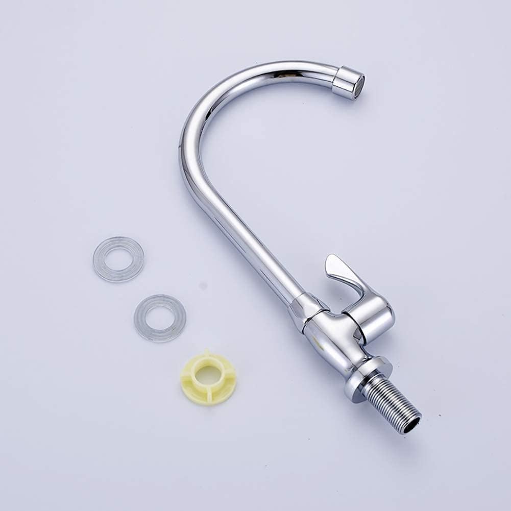 ハイアークタップ キッチンタップ 360&deg;回転 シングルハンドルバスルーム用蛇口 シンクミキサータップ 冷水のみ 1穴用 クローム