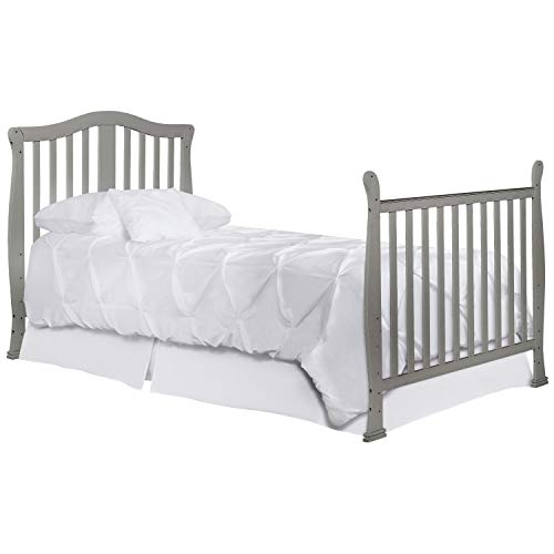 Image of Dream On Me Mini Crib Bed Rail in Cool Grey, Converts Mini Cribs to Twin Size Beds, Solid Wood Construction