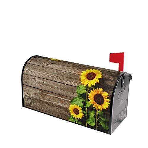 Mount Hour Autumn Sunflowers Wood Pattern Mailbox Covers Magnetic Post Box Cover Wraps Large Size 25.5x21 Inches for Garden Yard Decor