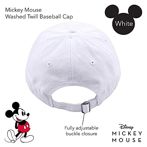 Concept One Disney Mickey Mouse Baseball Hat, Washed Twill Cotton Adjustable Dad Cap, Pure White, One Size #TOP2