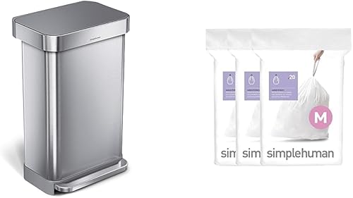 Miniatura 1 de simplehuman Cubo de basura rectangular de 45 litros12 galones con escalón de cocina manos libres y Code M bolsas de basura con cordón de ajuste