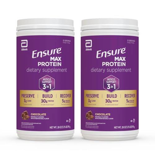 Ensure Max Protein 3-in-1, Chocolate Powder, 30g Protein, Creatine, 2 Pack | Daily Supplement with 30g Protein, 5g Creatine Monohydrate, & 3g CaHMB for Active Adults, with 170 Calories and 2g Sugar - image 1