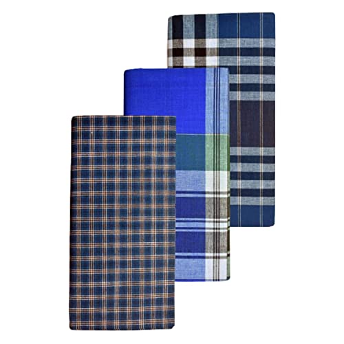 Image of BlueLeaf Men's Cotton Multi Color Lungis (Set of 3)