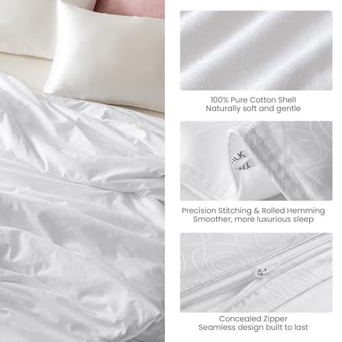 Image of THXSILK Pure Mulberry Silk Comforter Cool for Summer, Breathable Lightweight Grade 7A Silk Filling Quilt, Pure Cotton Shell(White), Twin Size 67in x 87in /170cm x 220cm, Weight 1.21lb /0.55kg
