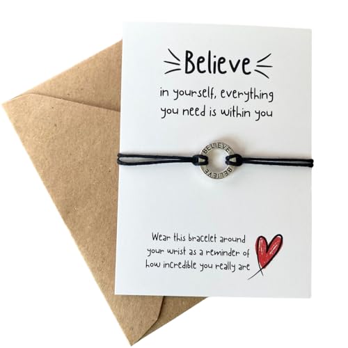 Believe in Yourself Wish String Bracelet on Gift Card, Thoughtful Gift for Appreciation & Encouragement, Meaningful Keepsake for Someone Special