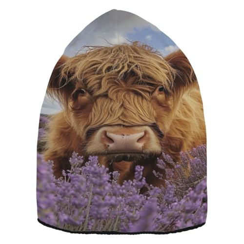Bonnet Highland Cattle lavande chapeau de ski chaud d'hiver pour homme et femme