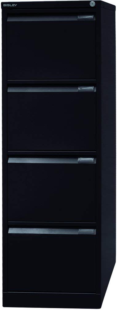 BISLEY Hängeregistraturschrank, einbahnig, DIN A4, 4 HR-Schubladen, Metall, 633 Schwarz, 62.2 x 41.3 x 132.1 cm