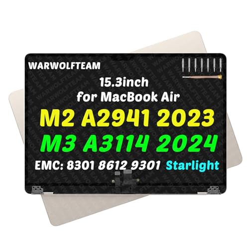 Image of 15.3inch Compatible with MacBook Air Retina A2941 2023 M2 EMC 8301 A3114 2024 M3 EMC 8612 EMC 9301 2880 x 1864 LCD Screen Display Replacement Complete Assembly (Starlight)