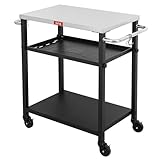 Feasto 3-Tier Outdoor Grill Cart, Rolling Pizza Oven Table with Compact 26.6' x 16.1' Stainless Top for Pizza Ovens & Griddles, Outdoor Bar Cart with S-Hooks for Patio Parties, Deck Dining & Camping