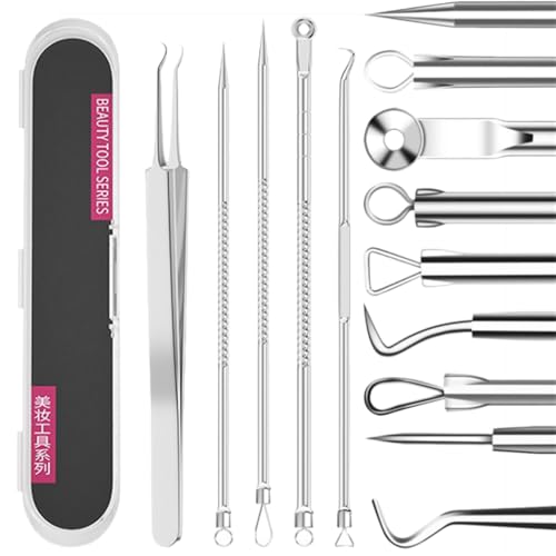 5PCS Blackhead Remover Comedone Extractor,Stainless Pimple Popper Tool，Curved Blackhead Tweezers Kit, Professional Stainless Pimple Acne Blemish Removal Tools Kit，Blackhead Extractor Tool