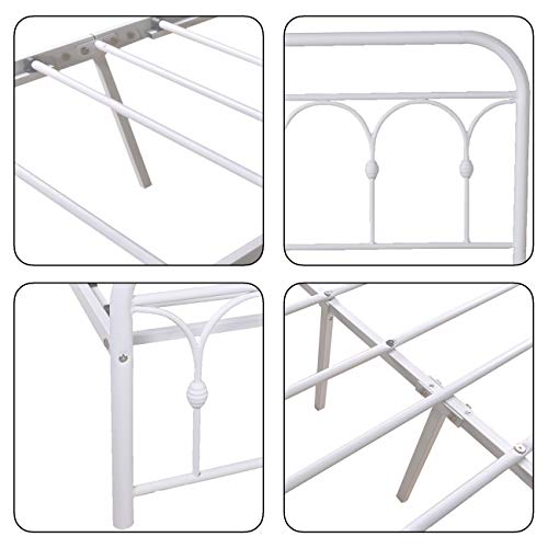 Beautiplove Sturdy Metal Bed Frame Full Size with Vintage Headboard and Footboard,Platform Mattress Base No Box Spring Needed,White