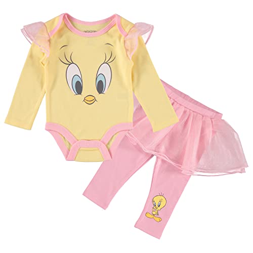Image of Looney Tunes Infant Baby Girls' One Piece Bodysuit with Pull on Pants and Attached Tutu Skirt