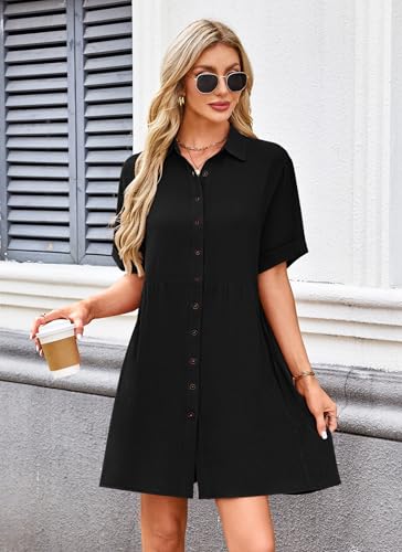 AUSELILY Women's Summer Babydoll Dress Casual Short Sleeve Sundress Button Down Dresses with Pockets 2025 New3