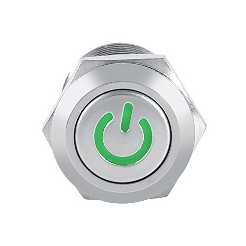 Push to Make Power Button - 12mm Latching Push Button Switch ON/Off LED Symbol Light Metal Switch Suitable for 12mm / 0.47