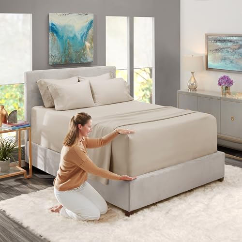 Image of Hearth & Harbor Extra Deep Pocket Sheet Sets, Luxury Soft 6 Piece Bed Sheet Set Fits Mattress 18-24 Inches - Cal King Size, Linen