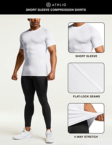 Athlio Men's Cool Dry Short Sleeve Compression Shirts, Sports Baselayer T-Shirts Tops, Athletic Workout Shirt, 3Pack Tops Black/Charcoal/White, X-Large #TOP5