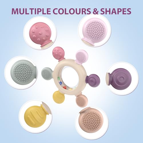 Image of akolik Teething Toys for Babies, Baby Teethers Toy Teething Ring Silicone, Grasping Teething Toy, BPA Free Teething Newborn Accessories for Baby 0 3 6 9 12 18 Months (Ringer Pink)