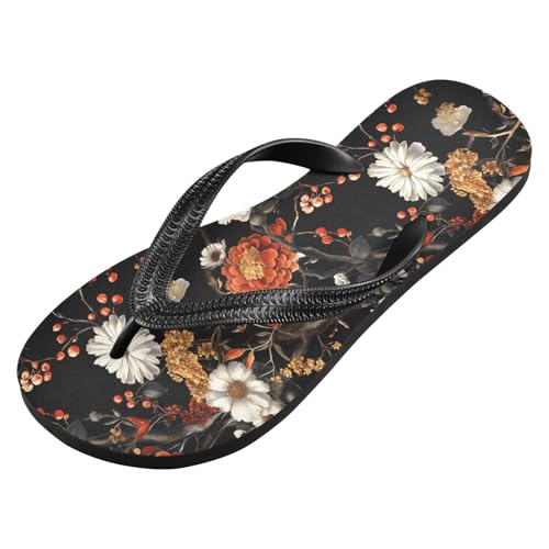 Oriental Flowers Flip Flop Sandal for Women Men, Casual Beach Slippers Indoor Outdoor XS2