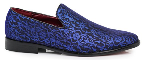 ARK1 Men's Vintage Satin Silky Floral Fashion Dress Loafers Slip On Tuxedo Formal Dress Shoes Fashion Designer (13 D(M) US, Blue)2