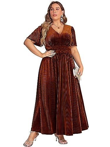 Image of Simplee Women's V Neck Velvet Maxi Dress Short Sleeve Empire Waist Long Formal Dress for Wedding Guest